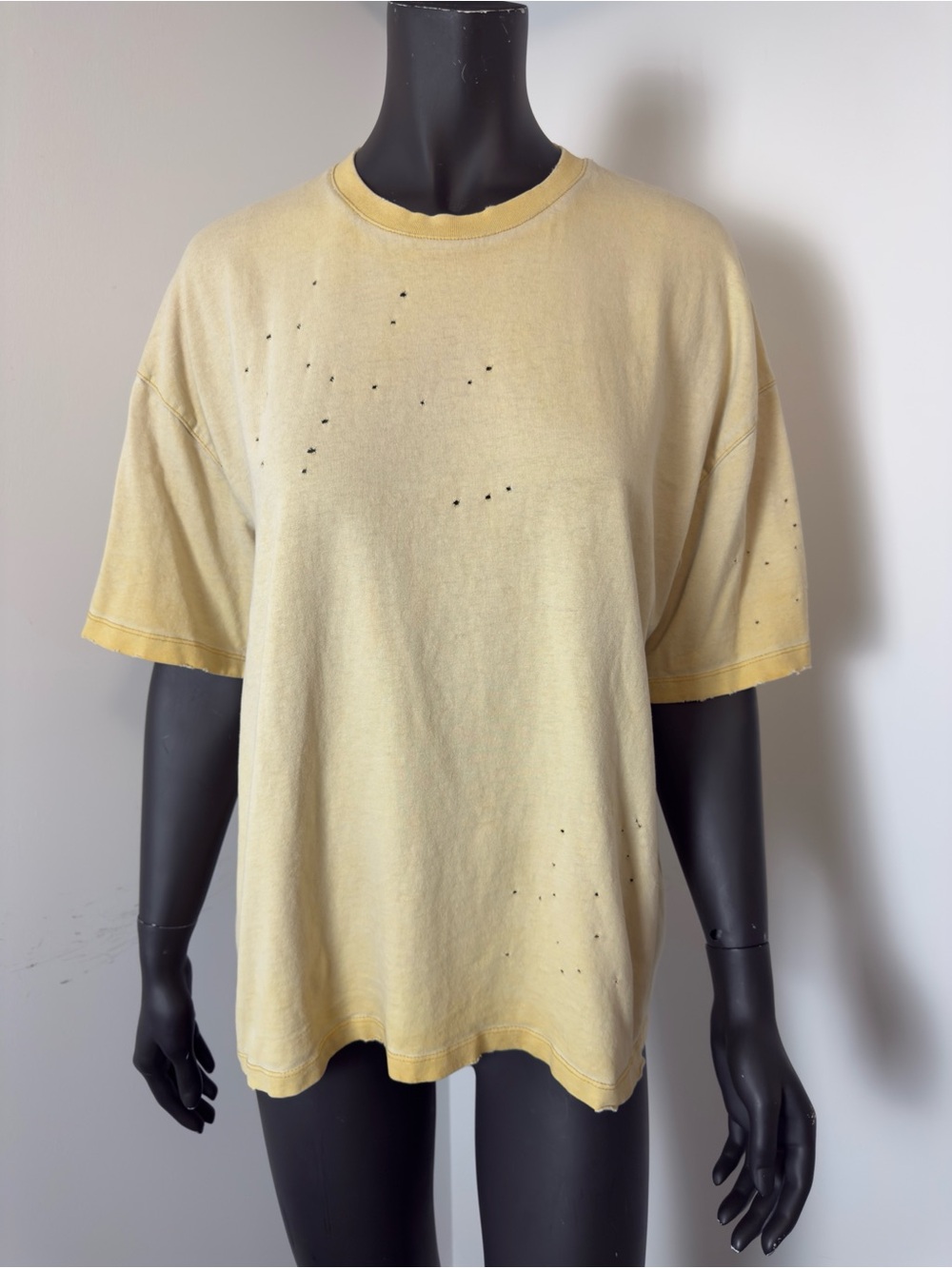 Zara 100% Cotton Pale Yellow Distressed Crewneck Oversized T-Shirt